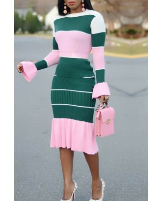 Lovely Casual Patchwork Green Two-piece Skirt Set