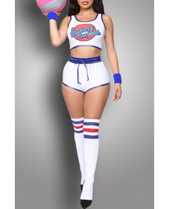 Lovely Cosplay Letter Printed White Two-piece Shorts Set