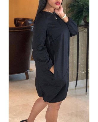 Lovely Trendy O Neck Loose Black Knee Length Dress
