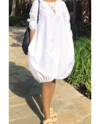Lovely Trendy O Neck Loose White Knee Length Dress