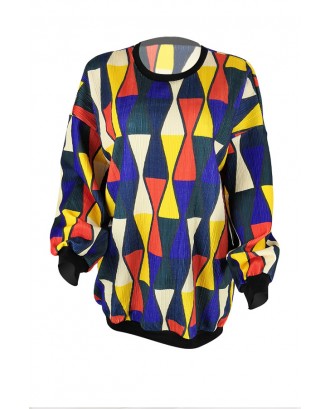 Lovely Trendy O Neck Geometric Multicolor Mini Dress