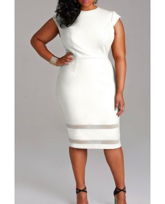 Lovely Casual Patchwork White Knee Length Plus Size Dress