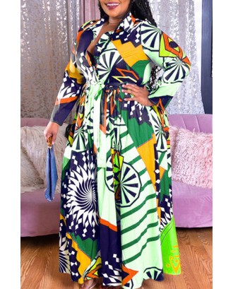 Lovely Casual Print Green  Plus Size Maxi Dress