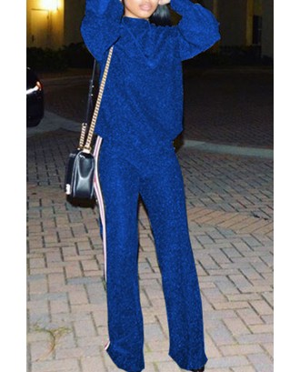 Lovely Trendy Basic Blue Two-piece Pants Set