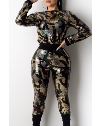 Lovely Party Camouflage Printed Two-piece Pants Set