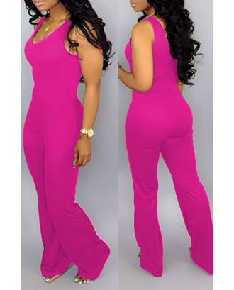 Lovely Casual O Neck Rose Red One-piece Jumpsuit