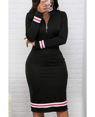 Lovely Casual Striped Black Knee Length Dress