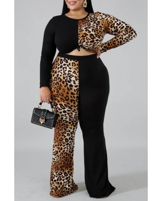Lovely Casual Patchwork Black Plus Size Two-piece Pants Set