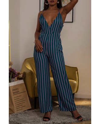 Lovely Casual Spaghetti Straps Striped Pink One-piece Jumpsuit