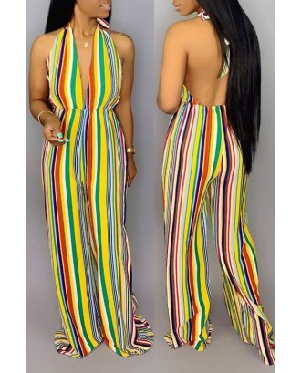 Lovely Trendy Striped Backless One-piece Jumpsuit