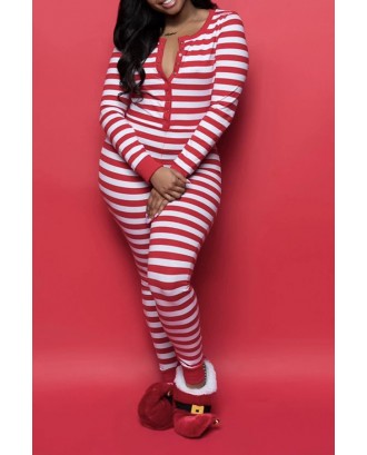 Lovely Christmas Day Striped Red One-piece Jumpsuit
