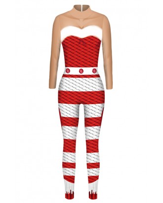 Lovely Cosplay Patchwork Striped Red One-piece Jumpsuit