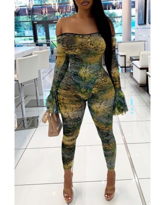 Lovely Chic Dew Shoulder Printed Multicolor One-piece Jumpsuit