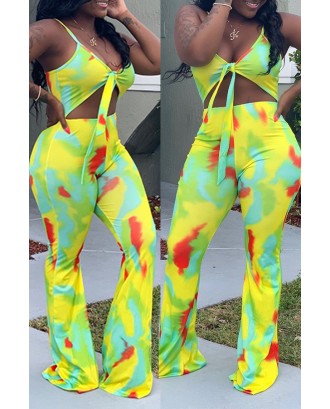 Lovely Sexy Spaghetti Straps Printed Yellow One-piece Jumpsuit