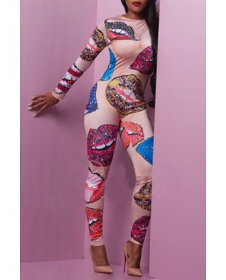 Lovely Sexy Lip Printed Multicolor One-piece Jumpsuit