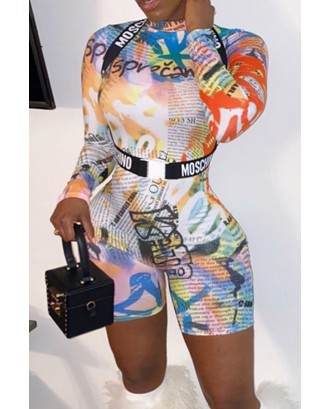 Lovely Sexy Printed Multicolor One-piece Romper(Without Belt)