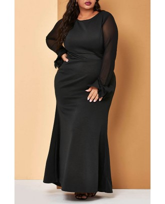 Lovely Casual Patchwork Black Floor Length Plus Size Dress