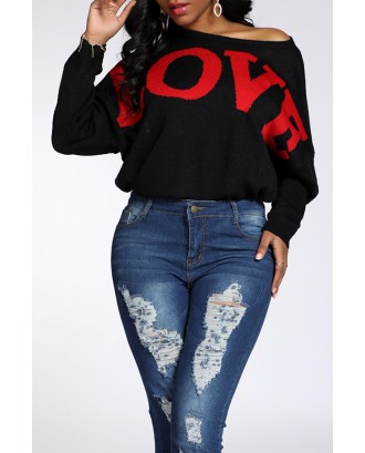 Lovely Casual Letter Black Sweater