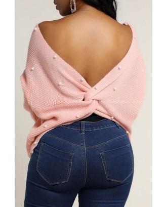 Lovely Sweet Cross-over Design Pink Sweater