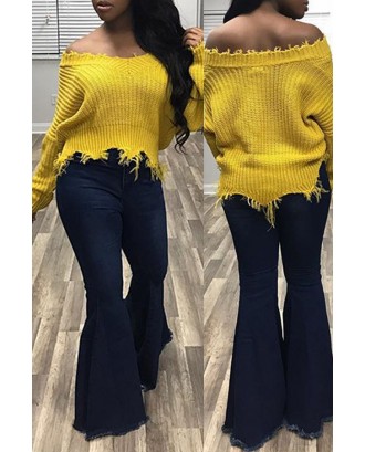 Lovely Trendy Asymmetrical Yellow Sweater