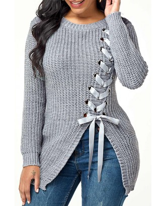 Lovely Trendy Bandage Design Grey Sweater