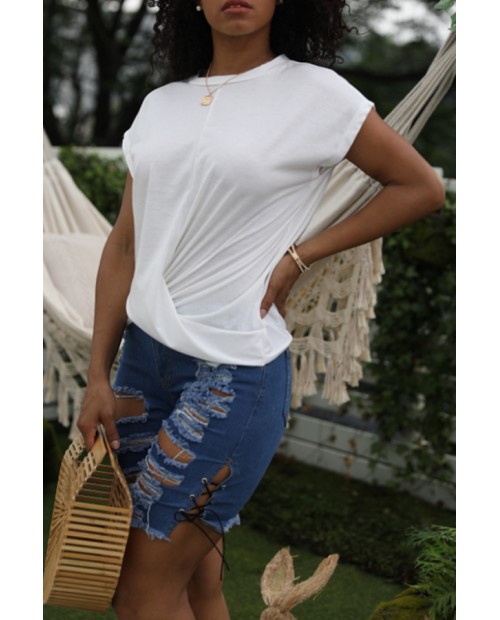 Lovely Casual O Neck White Blouse