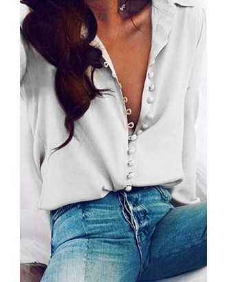 Lovely Trendy Turndown Collar Buttons Design White Blouse