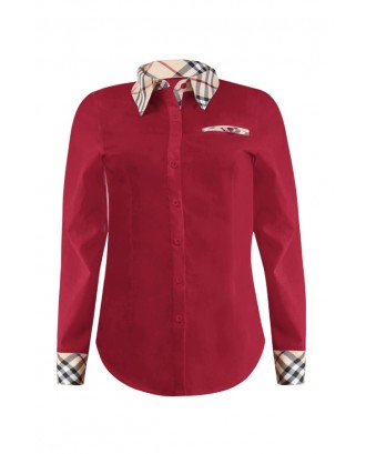 Lovely Casual Patchwork Bright Red Cotton Shirts