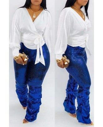 Lovely Casual Ruffle Design Blue Pants