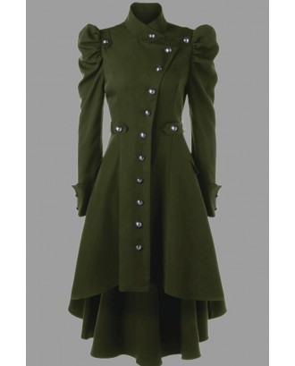 Lovely Work Buttons Design Green Plus Size Coat