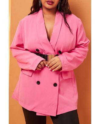 Lovely Casual Buttons Design Rose Red Plus Size Blazer