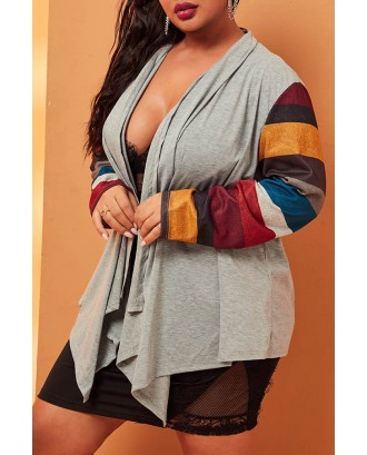 Lovely Casual Patchwork Grey Plus Size Coat