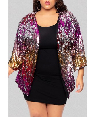 Lovely Trendy Sequin Multicolor Plus Size Coat