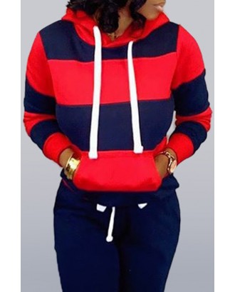 Lovely Casual Hooded Collar Striped Navy Blue Hoodie