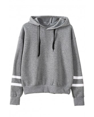 Lovely Casual Hooded Collar Striped Grey Hoodie