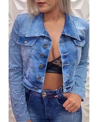 Lovely Casual Crop Top Blue Coat