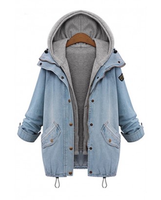 Lovely Casual Hooded Collar Patchwork Baby Blue Coat