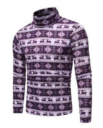 Lovely Casual Turtleneck Printed Purple T-shirt
