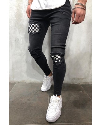 Lovely Casual Plaid Patchwork Black Jeans