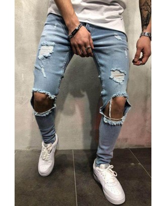 Lovely Casual Hollow-out Baby Blue Jeans