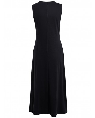 Crinkle Front Long Sleeveless Dress - Black S