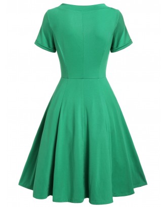 Vintage Bow Tie Fit and Flare Dress - Sea Turtle Green Xl
