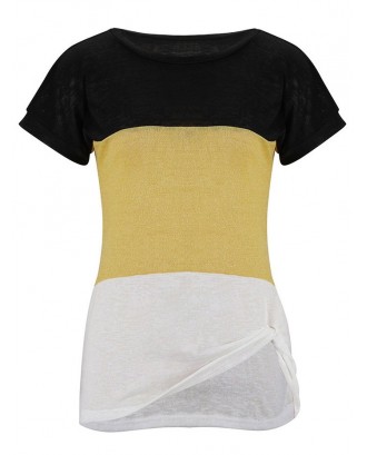 Twisted Color Block Knit Tee -  L