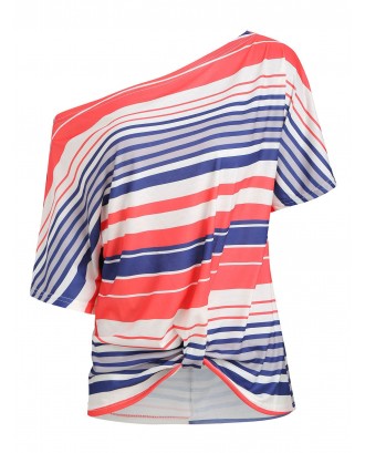Batwing Sleeve Striped Twisted T-shirt - Multi-a L