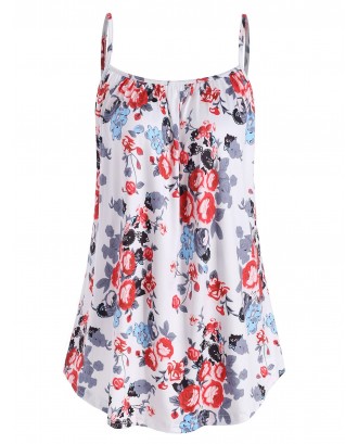 Casual Flower Print Cami Top - White L
