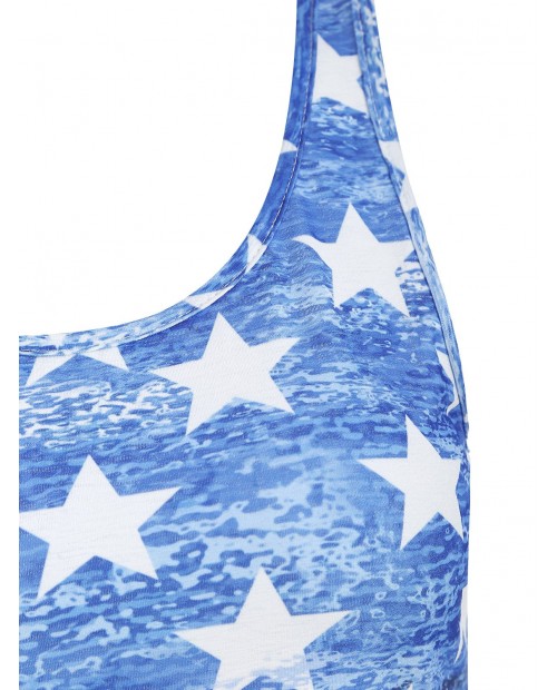 American Flag High Low Casual Tank Top - Blue L