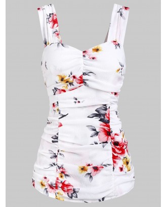 Flower Ruched Backless Tank Top - White 2xl