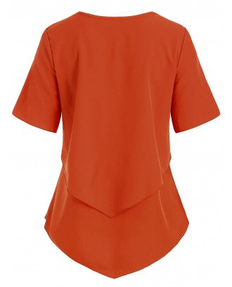 Criss Cross Ruffle Short Sleeve Blouse - Pumpkin Orange M