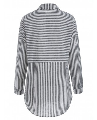 Button Up Striped Print Shirt - Gray S