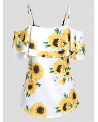 Open Shoulder Sunflower Blouse - White L